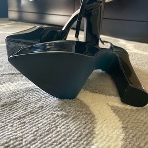 Steve Madden black patent leather ultra high platform heels